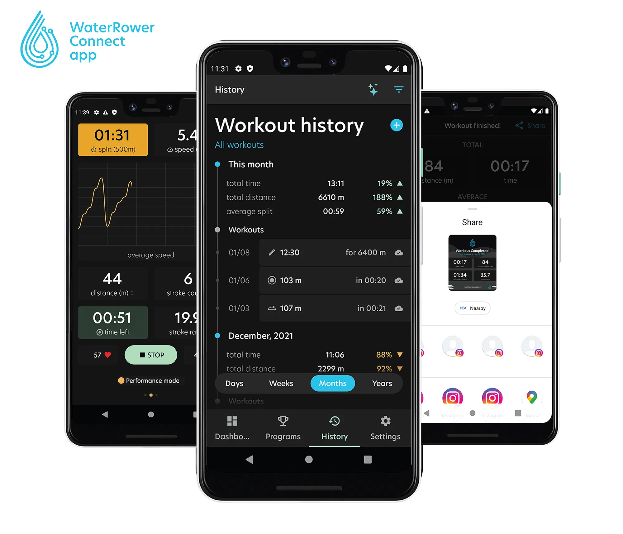 A selection of screens that I've implemented for the WaterRower Connect App.